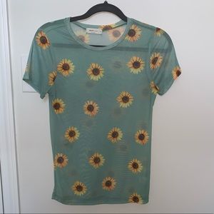 Sweet Lilac sheer tee. Size L. Green with sunflowers.